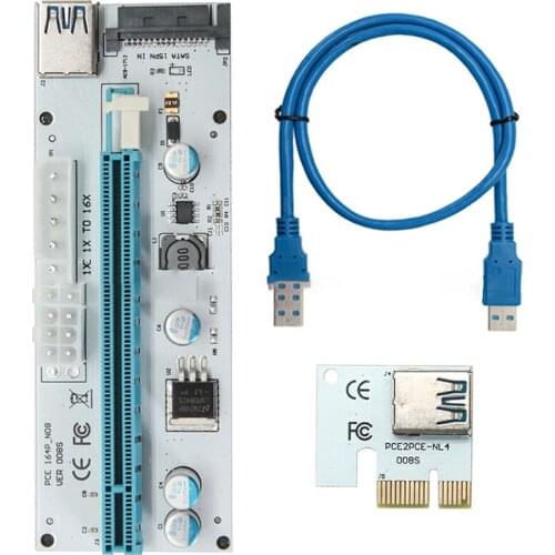 Riser 008S PCIe PCI-E PCI Express Riser Card 4 Pin 6 Pin SATA Ports 1X 4x 8x 16x USB 3.0 Data Cable Power Supply for BTC Miner