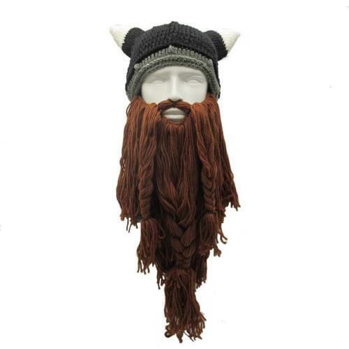 Funny Man Vikings Beanies Knit Hats Beard Ox Horn Handmade Knitted Mens Winter Hats Warm Caps Women Gift Party Mask Cosplay Cap