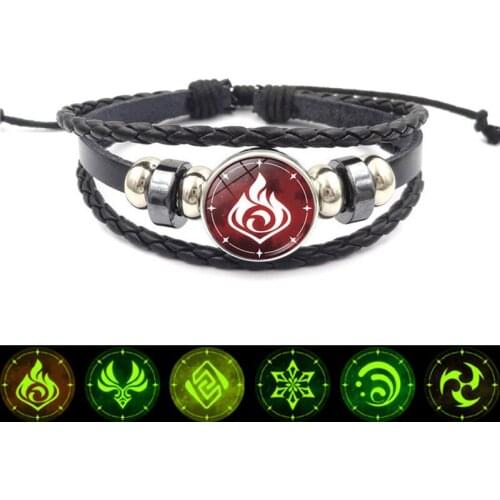 Game Genshin Impact Luminous Leather Bracelet Eye of God Thunder Fire Rock Ice Bangle Wristband Jewelry Prop Gift