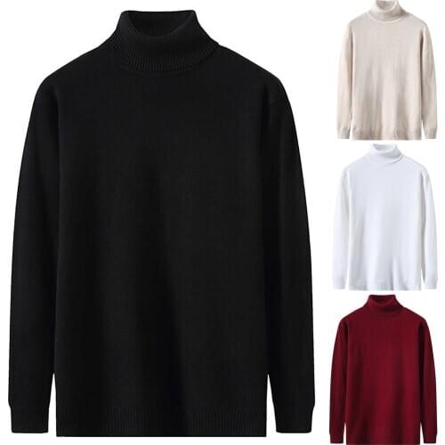 2021 Mens Casual Fashion Solid Ccolor Knitted Sweater Spring and Autumn Casual Turtleneck Sweater for Men F кофта мужская