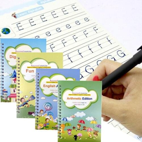 New 4 Books Reusable Copybook For Calligraphy Learn Alphabet Paint Arithmetic Math Children Handwriting Practice Book Baby Toys