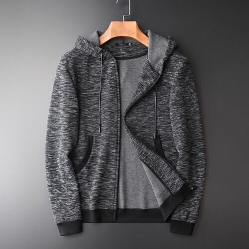 Sweatshirt Male Autumn New Yarn-dyed Zipper Hoodies Hight Quality Fashion Slim Fit Grey Hooded Sweatshirts For Men