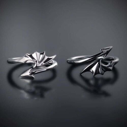 Creative Punk Style Titanium Little Devil Dragon Gothic Evil Vampire Angel Wing Ring Open Ring Halloween Party Jewelry Gift
