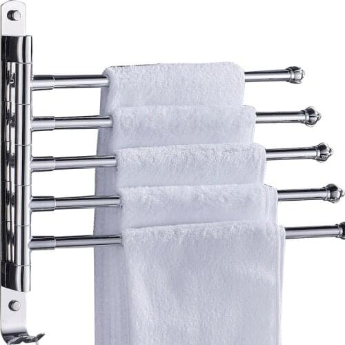 Rotating towel rack free perforation stainless steel multi-function multi-pole activity folding bathroom hanger toilet towel bar