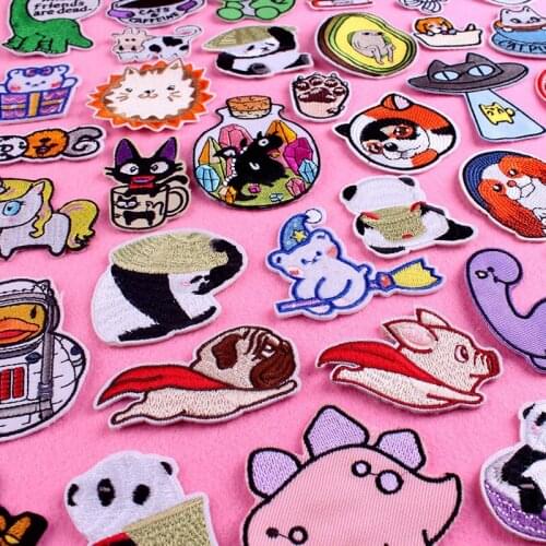 Pulaqi Cute Cat Embroidered Patches For Clothing Animal Stripes Iron on Patches On Clothes Stickers For Clothes Cartoon Applique