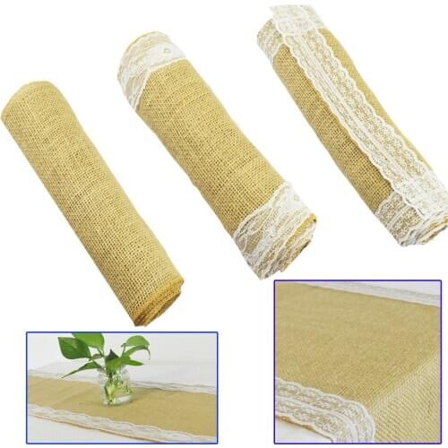 High Density Natural Jute Vintage Lace BurlapTable Runners Hessian Rustic Country Table Runner Wedding Home Christmas TableDecor