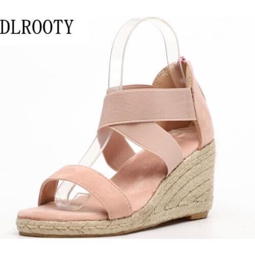 Woman Sandals Shoes Summer Pumps High Heels Wedges Peep Toe Zip Fashion Leopard Hollow Solid Gladiator Plus Size 34-43