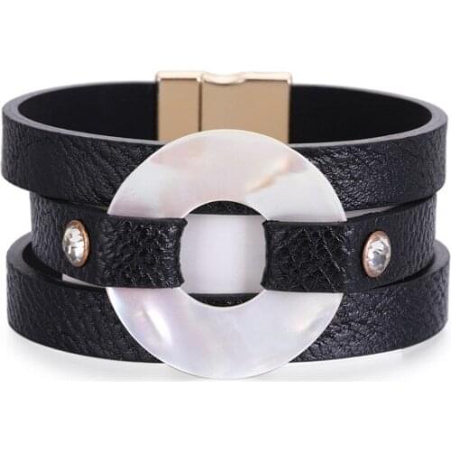 TOTABC Multilayer Round Resin Leather Bracelets for Woman Circle Charm Round Wide Wrap Bracelet Fashion Statement Female Jewelry