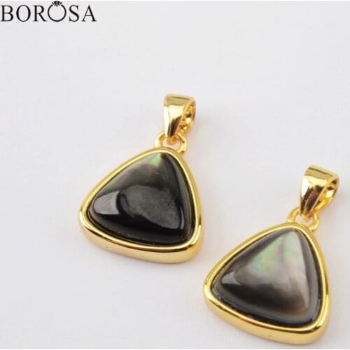 BOROSA New Triangle Natural Shell Pendant Gold Bezel Geometric Charms for Women Neckalce Mother of Pearl Jewelry Findings WX1326