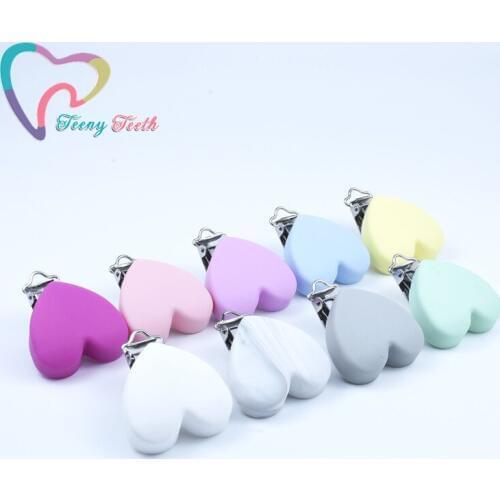 Teeny Teeth 10 PCS Perle Silicone Dentition Heart Shape Clips BPA Free DIY Baby Soother Nursing Dummy Draft Teethiing Toys Clips