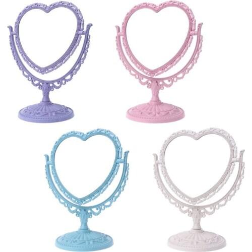 2Sides Heart-shaped Makeup Mirror Rotatable Stand Table Compact Mirror Dresser 831E