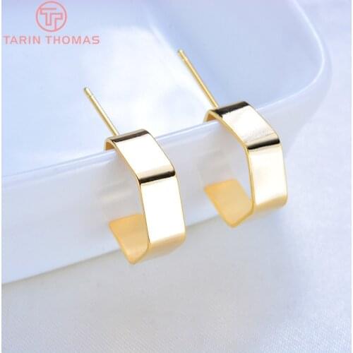 6PCS 14MM 24K Gold Color Brass Geometric Hexagon Stud Earrings High Quality Diy Jewelry Findings Accessories