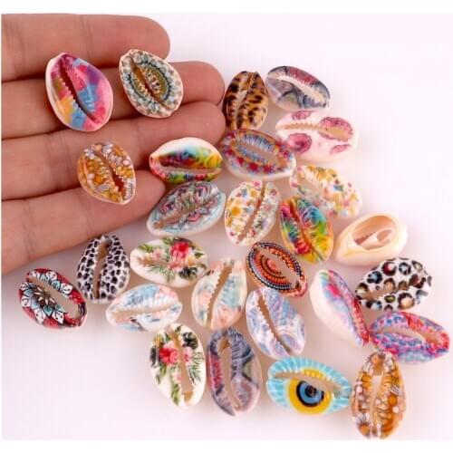 30pcs Printed Cowrie Shell Beads No Hole/Undrilled Colorful Charm For DIY Jewelry Accessories Finding Making Necklaces Bracelets