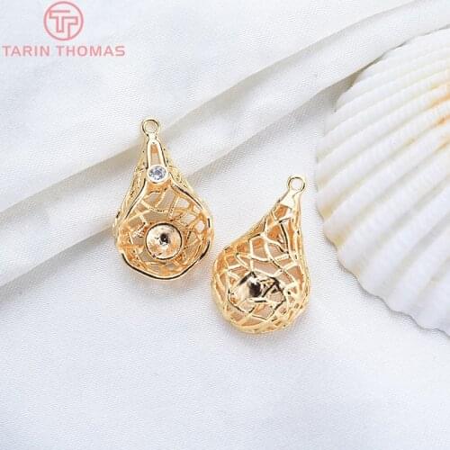 4PCS 14x23MM 24K Gold Color Brass and Zircon Hollow Conch Charms Pendants High Quality Jewelry Making Supplies Diy Accessories