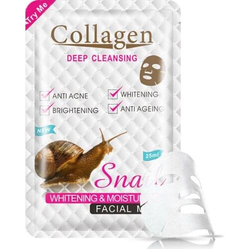 5PCS Snail Collagen Face Mask Whitening Lifting Firming Moisturizing Soothing Beauty Patches Facial Pack Wrapped Mask Cosmetics