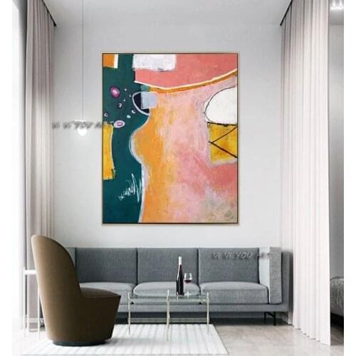 Handmade Abstract Oil Painting Large Vertical Rectangle Canvas Wall Art Expressionism Colorful Modern Decoration Living