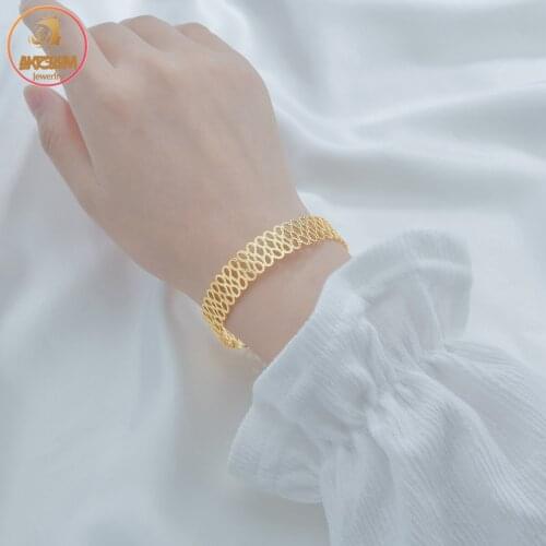 Akizoom 18K Gold Irregular Hollow Open Bracelet Stainless Steel Femme Bangle Charm for Women Girl Party Pulseras Jewelry Gift