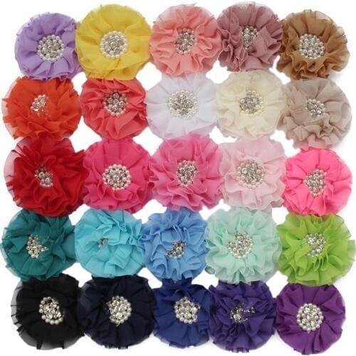 Pearl Rhinestone Beaded Chiffon Ruffled Flower Girls Boutique Hair Accessories