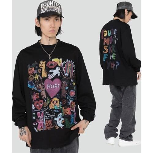 Men Oversize T Shirt Hip Hop Streetwear Painting Letter Heart Rainbow Angels Print Tshirt Harajuku Cotton Short Sleeve T-Shirt