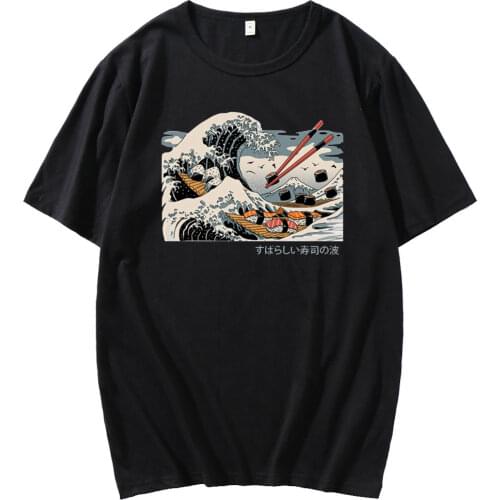 Mens T-shirt Cartoon Big Wave Mens Short Sleeve T-shirt Casual Harajuku Clothing Hip Hop Mens Loose Summer Printed Top