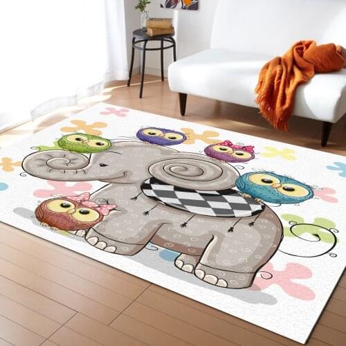 Cartoon Elephant And Owl Carpets for Living Room Childrens Room Carpet Bedroom Bedside Blanket Kitchen Doormat