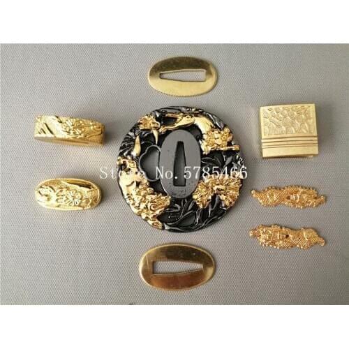 Beautiful A Set Alloy Guard Tsuba Menuki Fuchi Kashira For Japanese Samurai Sword Katana Wakizashi Tanto