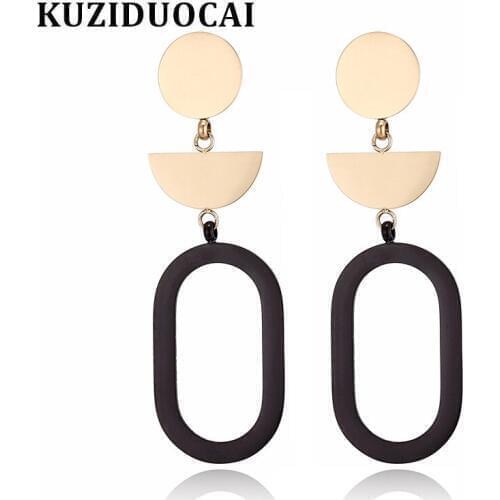 Kuziduocai 2018 New ! Fashion Fine High-End Jewelry Titanium Stainless Steel Oval Semicircle Stud Earrings For Women Gift E-1195