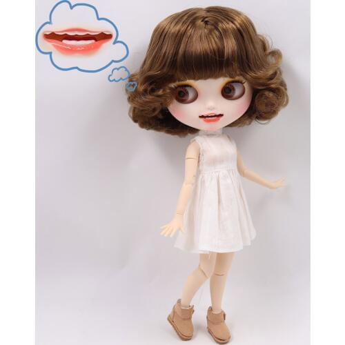 ICY DBS Blyth Doll No.BL9158 Brown hair Carved lips Open mouth Matte customized Smile face Joint body 1/6 bjd
