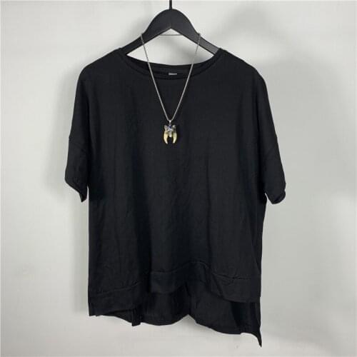 Summer mens trend loose solid T-shirt dark mountain original style Bat Sleeve Black and white medium long