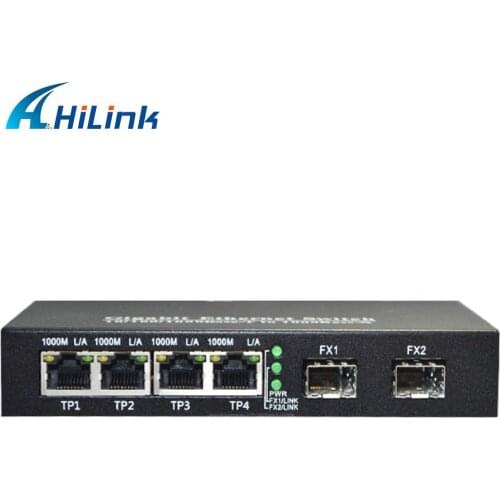 10/100/1000Mbps Media Converter Dual SFP Fiber and 4xRJ45 Ports Gigabit Ethernet Switch