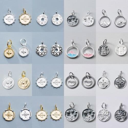 MEETSOFT Vintage S925 Sterling Silver Round Flower Letter Mountain Charms Special DIY Handmade Making Finding Jewelry Accessory