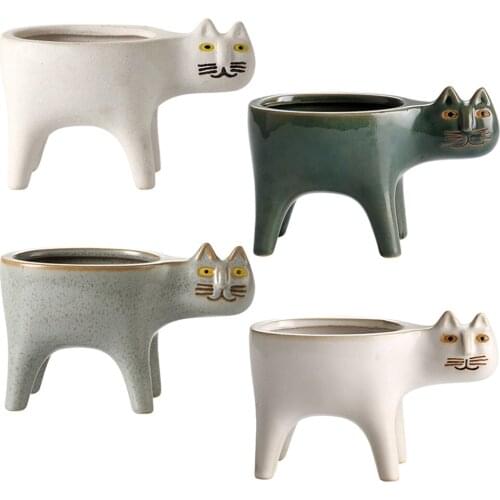 Lovely Glaze Ceramic Flower Pot Micro Landscape Succulent Pots with Drainage