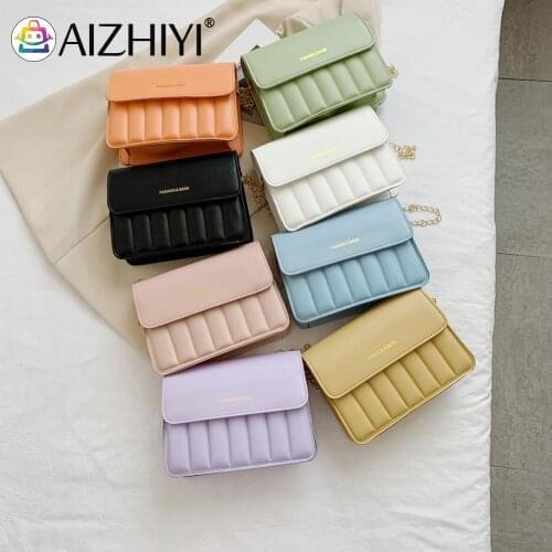 Fashion Women Embossed PU Leather Shoulder Crossbody Messenger Bag Casual Ladies Solid Color Chain Small Flap Handbags Purse