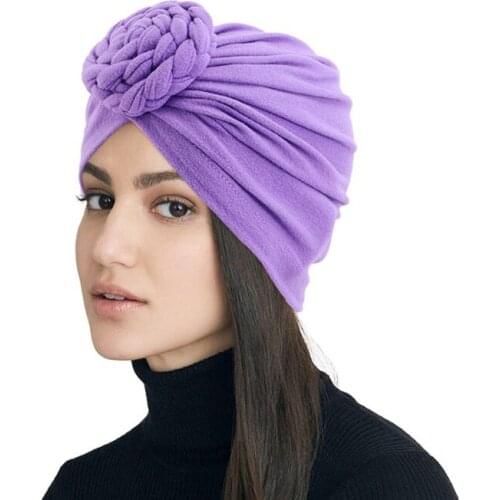 New Twist Braid Pan Flower Turban Hat European And American Popular Bohemian Ethnic Hood Knotted Hat Chemotherapy Hat Donut Cap