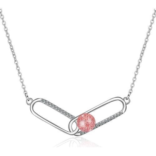 Strawberry Crystal Necklaces Pendants Silver 925 Sterling Jewelry CZ Zircon Paper Clip Chokers Necklace for Women Gifts