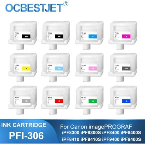 PFI-306 PFI306 Refillable Ink Cartridge With Permanent Chip For Canon iPF8300 iPF8300S iPF8400 iPF8400S iPF9400 iPF9410 330ML/PC