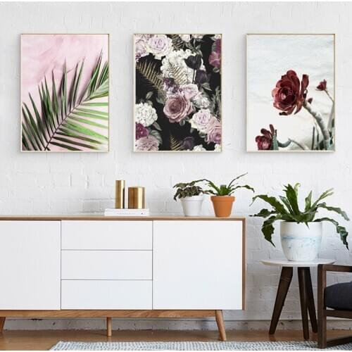 Retro Flower Leaf Canvas Painting Nordic Dark Background Poster And Prints Wall Art Unframed Pictures For Living Room