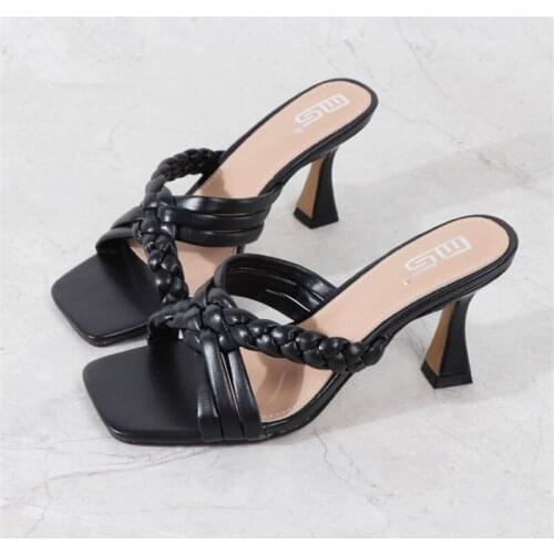 Women Sandals Female Shoes Summer Casual Footwear Fashion Woven PU Shoes Female 7cm Heel Sandals Comfortable Outside Slippers