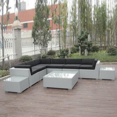 9-pcs Patio Outdoor Rattan Sofa , UV Resistant Contemporary Corner Sofa