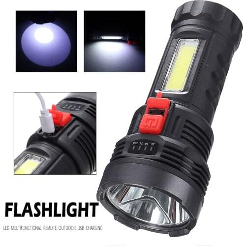 Outdoor Torch Flashlight Light-gathering Lamp Super Bright LED Portable Lamp Rechargeable With Sidelight 4 Modes White Light