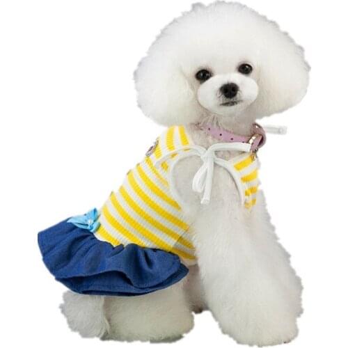 Spring and summer dog clothes, pet skirts, dog skirts, cotton striped cloth, cute and fashionable patterned skirts