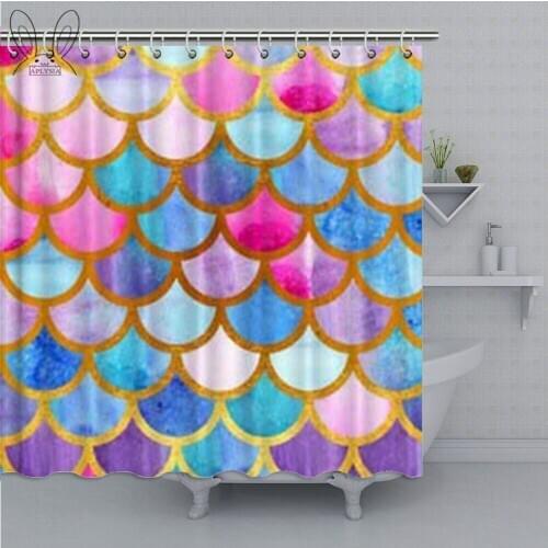 Aplysia Fish Scale Shower Curtain Mermaid Style Colorful Shower Bath Curtain Home Decor Waterproof Polyester Bath Curtain Shower