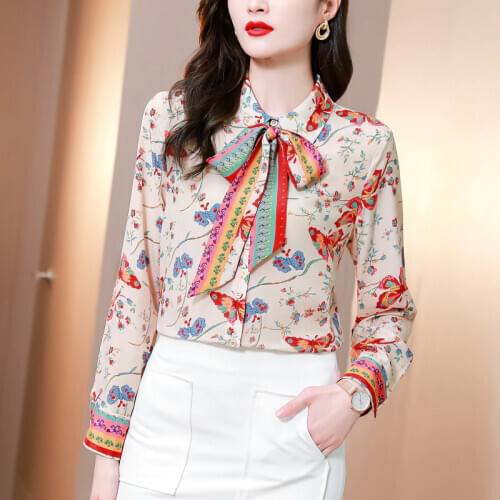 Women Digital Printed OL Blouses 2021 Spring Plus Size Bow Blusas Elegant Casual Vintage Harajuku Tops New Sexy Tees 9229