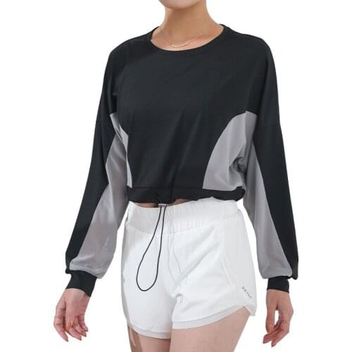 Autumn New Net Yarn Color Contrast Women Loose Short Style Long-Sleeve Sport Top Outdoor Running Breathable Quick-Drying T-Shirt