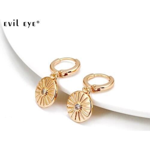 EVIL EYE Sunflower Micro Pave Zircon Turkish Eye Drop Earrings Gold Color Dangle Earrings for Women Girls Fashion Jewelry BD371