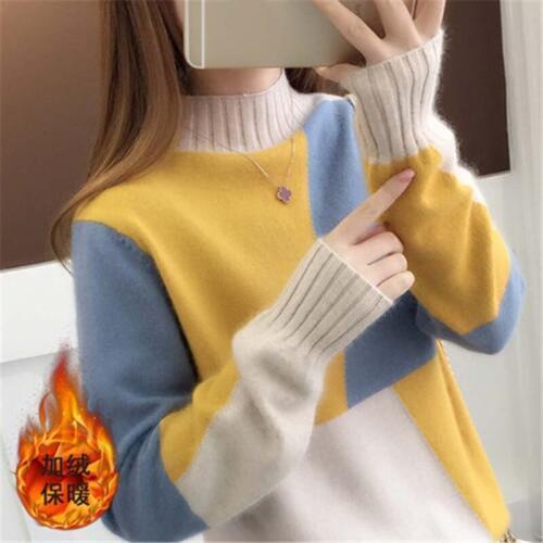 2019 New Autumn Winter Korean Plus velvet Thick pullover Sweater Women Half High Collar Knitted Long sleeve Sweaters Female Tops