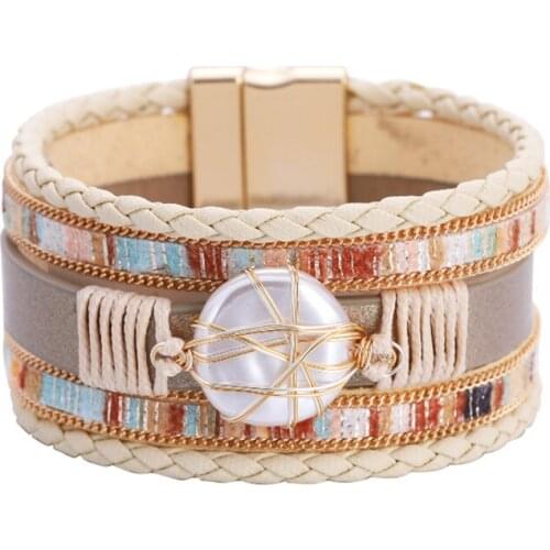 Bohemia Bracelets womens weaving multi-layered pearl magnetic buckle bracelet wind Retro bracelet