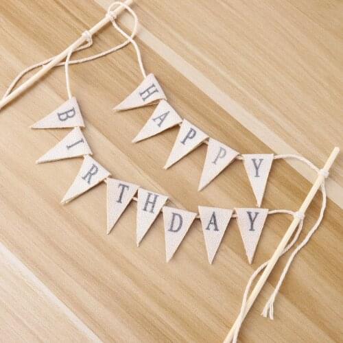 Cake Topper Banner Vintage Pennant Flag Banner Cake Topper Garland Cake Topper Decoration for Wedding Bi