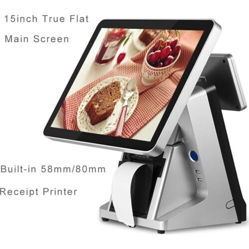 15 inch touch screen cash register pos all in one pos terminal with VFD 58mm printer