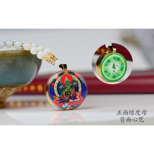 2PCS Greco-Buddhist pocket travel efficacious Mascot Safety Bless Green Tara Padmasambhava Guru buddha COPPER Pendant Amulet box